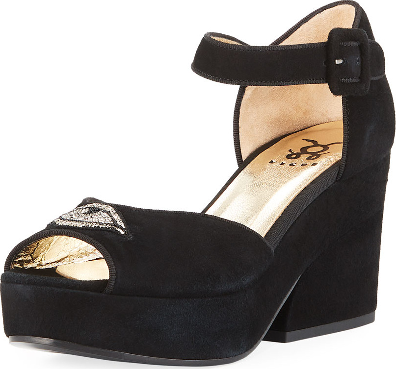 FIGUE Ary Suede Sandals with Beaded Eye Patch