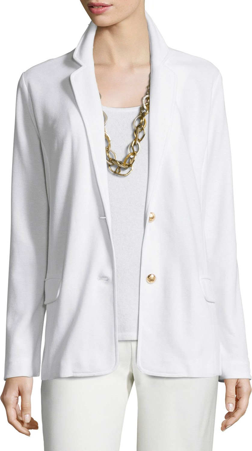 Joan Vass Two-Button Pique Blazer, White