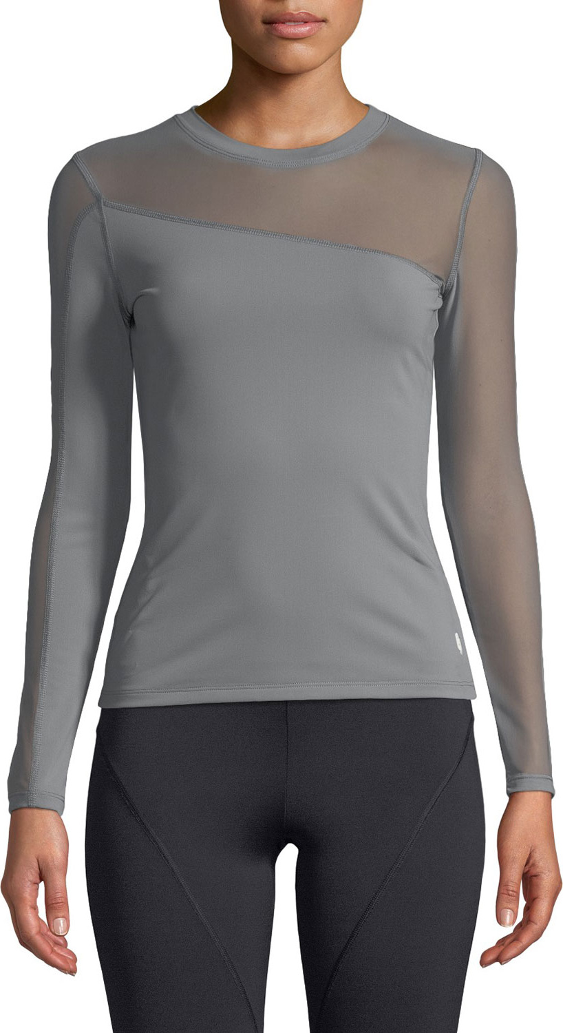 Cushnie Et Ochs Long-Sleeve Crewneck Top with Mesh Panels