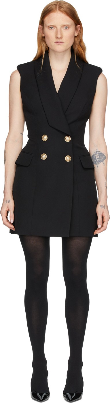 Balmain Black Wool Short Dress