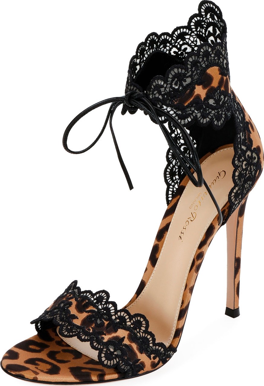 Gianvito Rossi Leopard Satin Lace Sandals