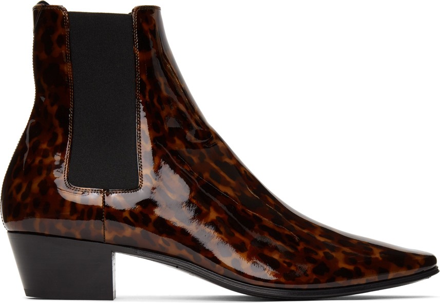 Saint Laurent Tortoiseshell Patent Dylan Boots