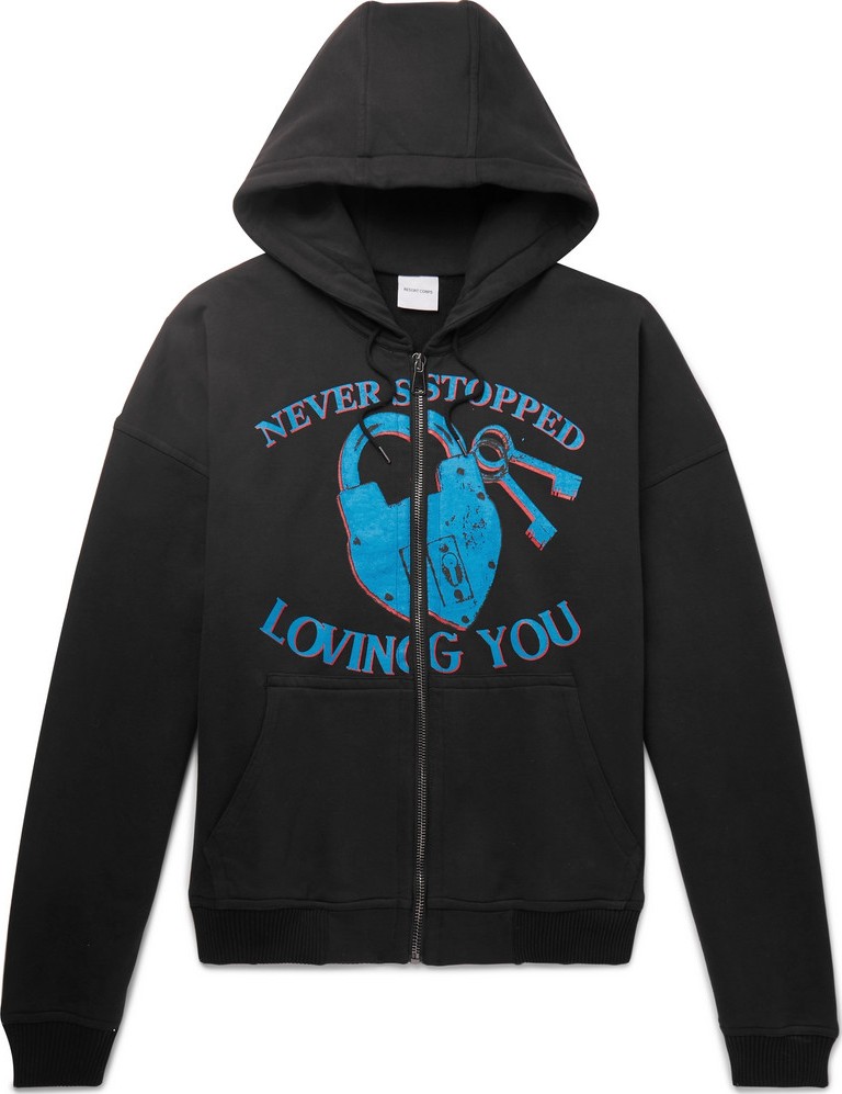 Resort Corps Oversized Printed Loopback Cotton-Jersey Zip-Up Hoodie