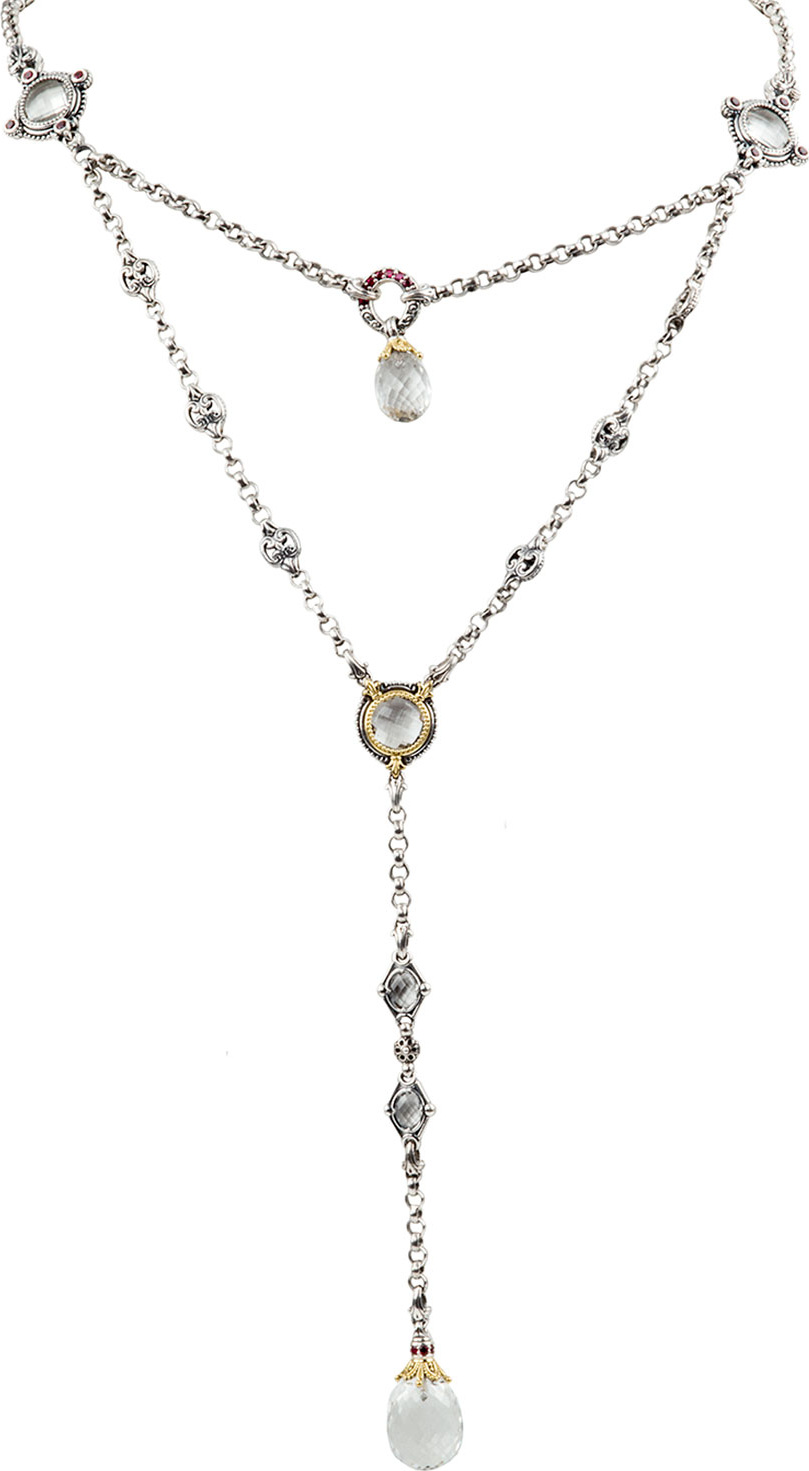 Konstantino Pythia Crystal & Corundum Y-Drop Necklace