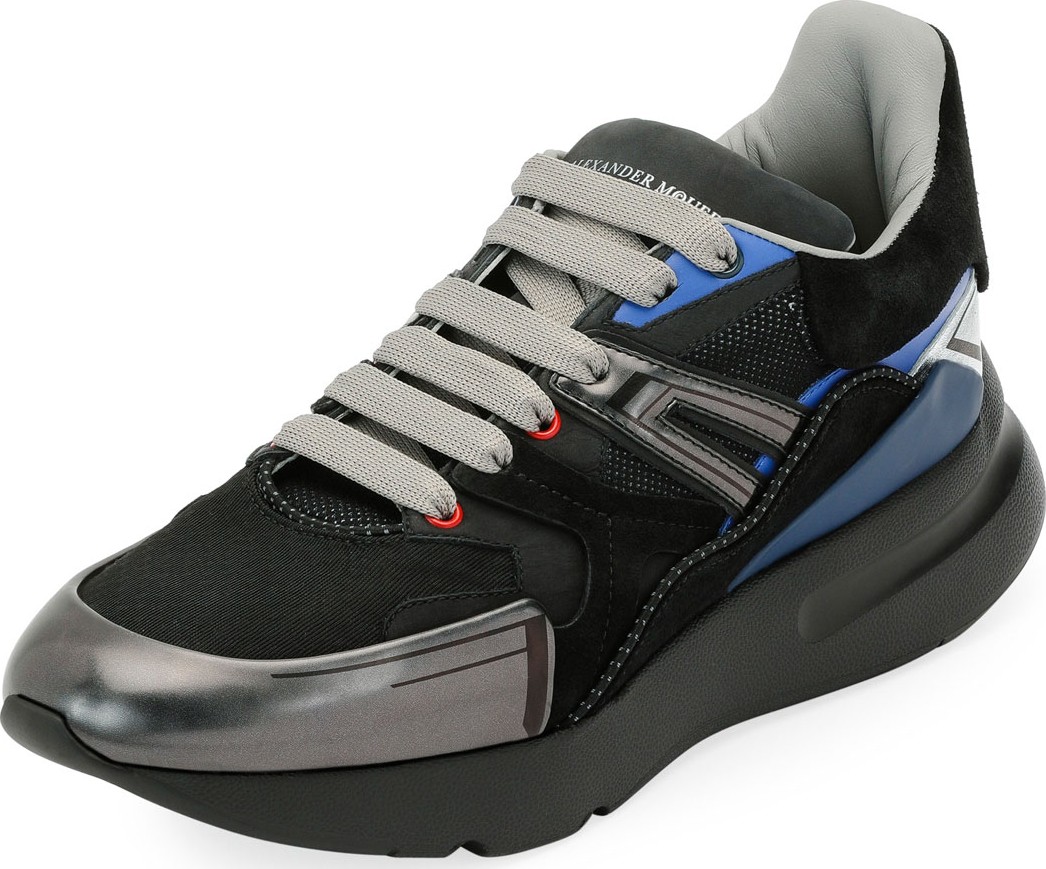Alexander McQueen Men's Oversized Colorblock Runner Sneakers, Black Pattern