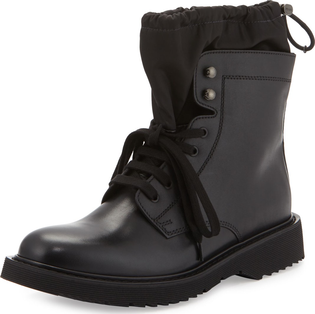 Prada Leather Sock Boot w/ Toggle, Black