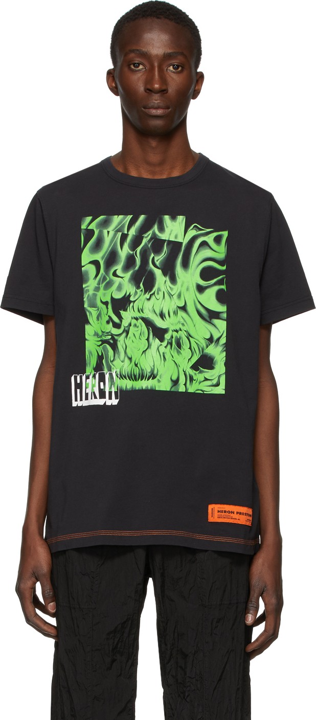 Heron Preston Black & Green Box Skull T-Shirt