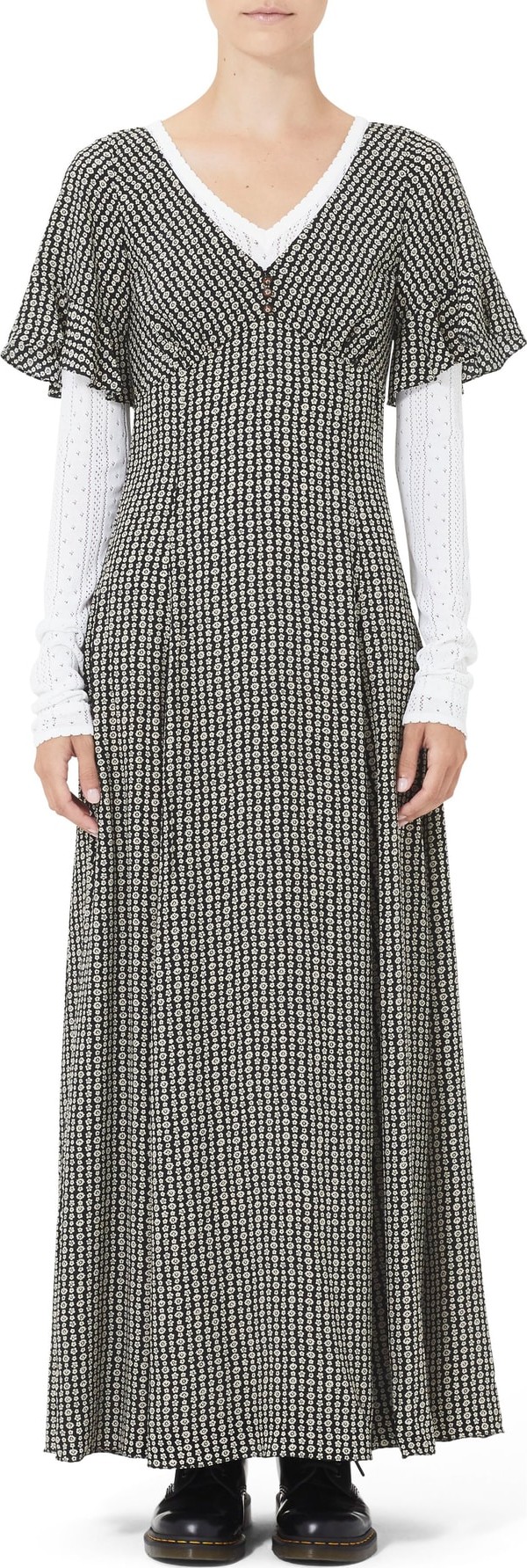 MARC JACOBS Ruffle Sleeve Floral Print Silk Maxi Dress