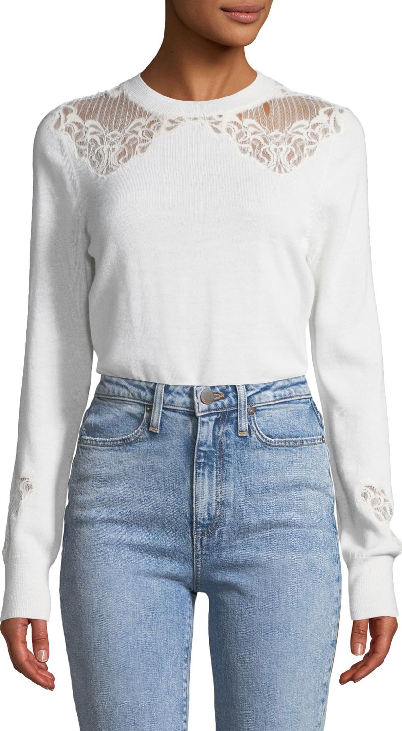 Jonathan Simkhai Lace Applique Crewneck Pullover Sweater