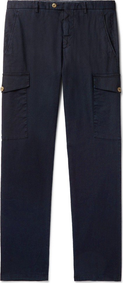 Thom Sweeney Navy Slim-Fit Stretch Linen and Cotton-Blend Cargo Trousers