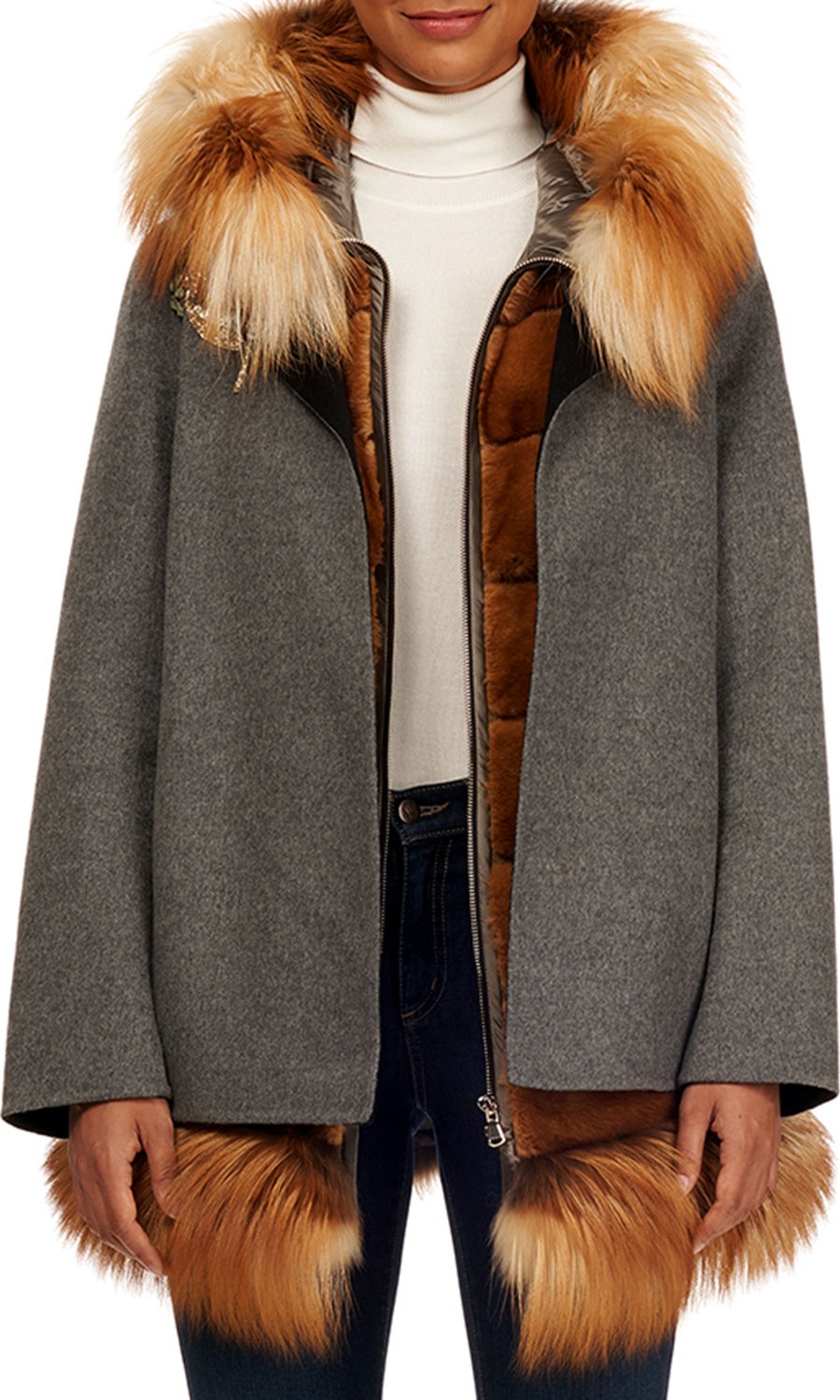 Gorski Quilted Mink Fur Vest with Fox Hood