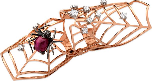 Staurino Fratelli 18K Rose Gold Flex Ruby Spider Ring with Diamonds, Size 7.5