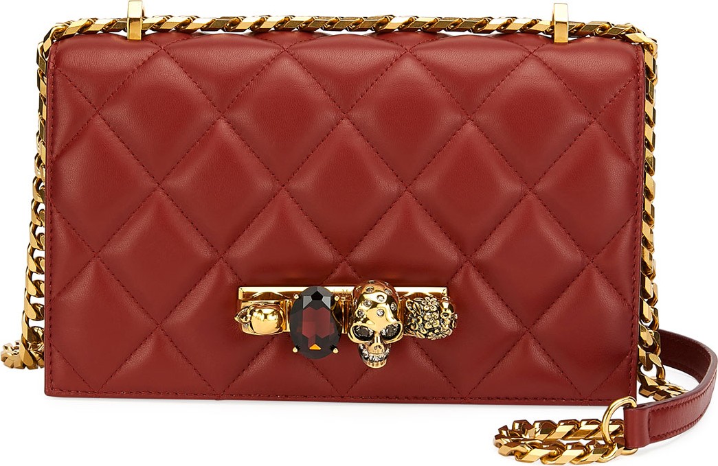 Alexander McQueen Quilted Jeweled Knuckle Flap Shoulder Bag