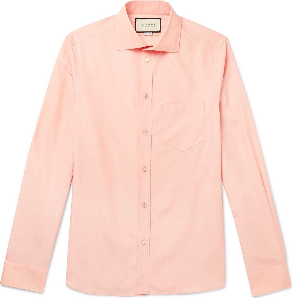 Gucci Peach Cutaway-Collar Cotton-Poplin Shirt