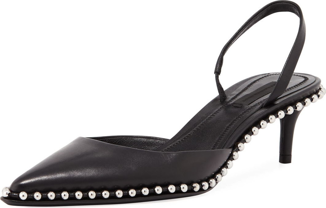 Alexander Wang Rina Calf Leather Kitten-Heel Slingback Pumps