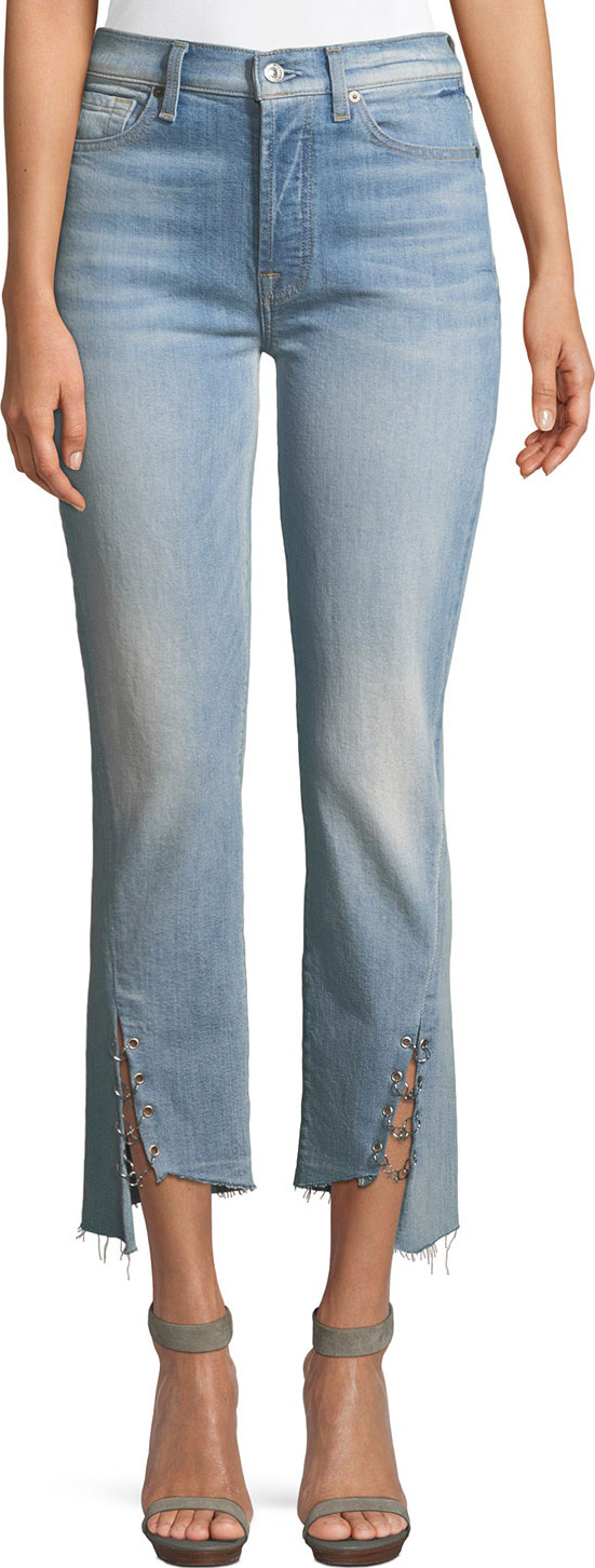 7 For All Mankind Edie Cropped Straight-Leg Jeans w/ Grommets