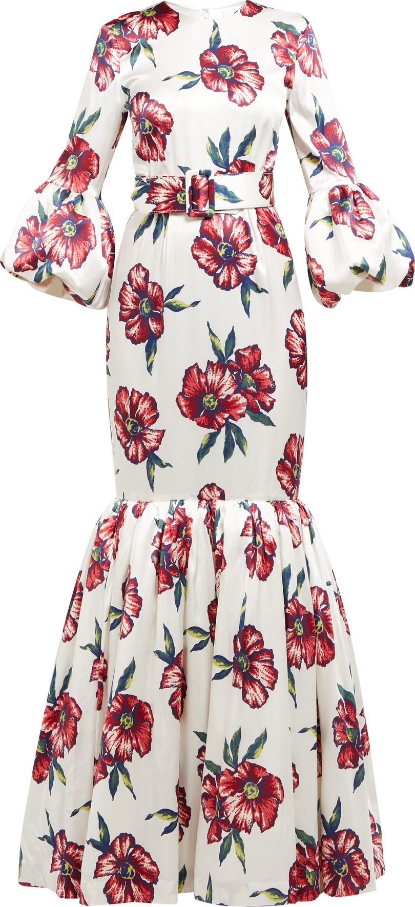 Rebecca de Ravenel Patio floral-print silk-charmeuse fishtail gown
