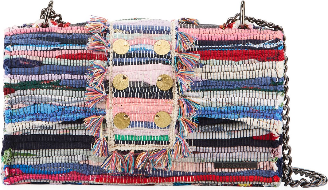 Kooreloo New Yorker Woven Front-Flap Bag w/ Removable Crossbody Chain Strap