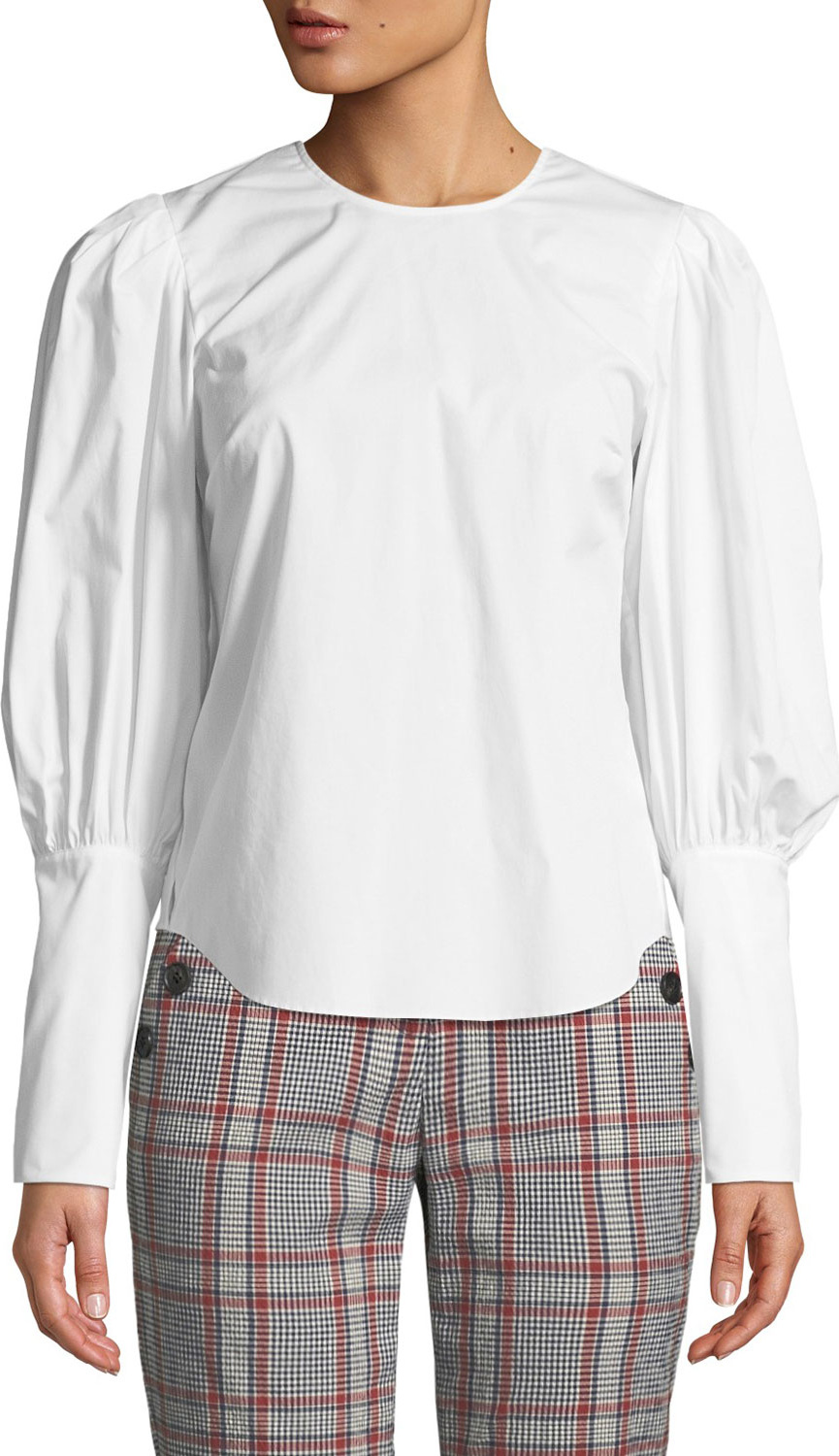 Veronica Beard Clarke Button-Back Poplin Top