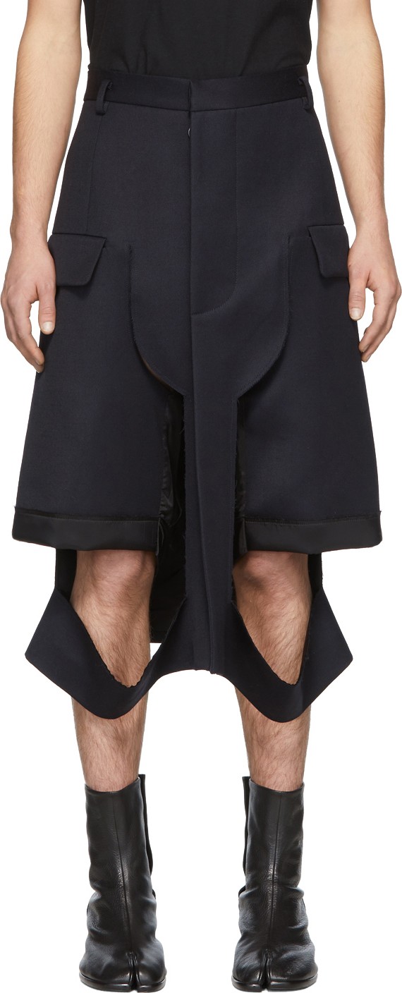 Maison Margiela Navy Wool Deconstructed Shorts
