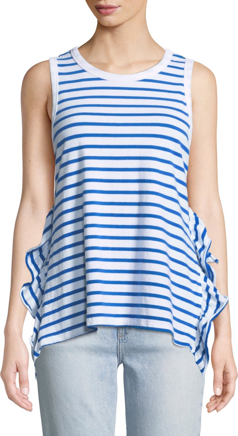 Current/Elliott Striped Side-Split Ruffle Muscle Tank