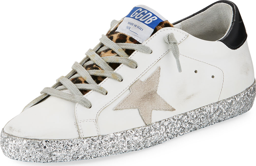 Golden Goose Deluxe Brand Superstar Leopard Detail Sneakers with Glitter Sole