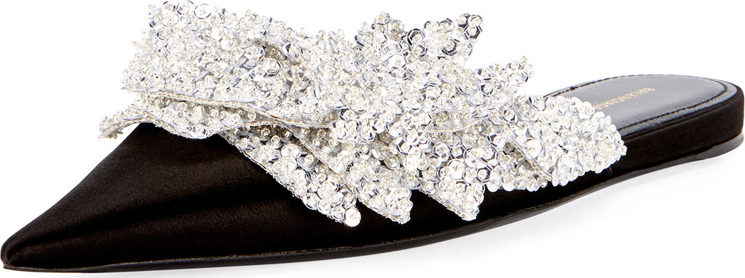 Balenciaga Satin Embroidered Pointed Flat