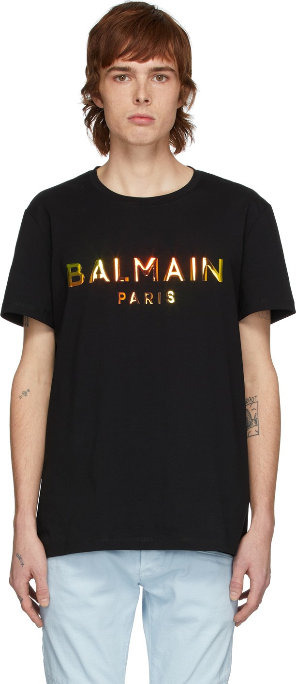 Balmain Black Hologramme Logo T-Shirt