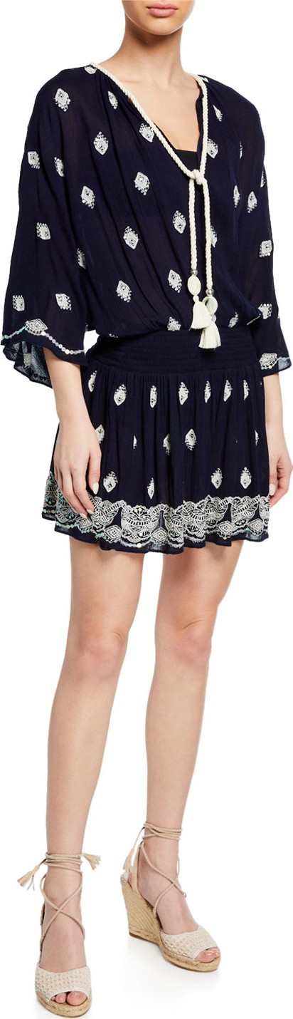 Ramy Brook Katana Embellished Tie-Front Short Dress Ramy Brook Katana Embellished Tie-Front Short Dress