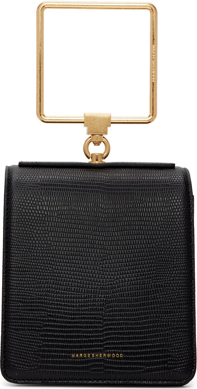 Marge Sherwood Black Lizard Pump Handle Bag