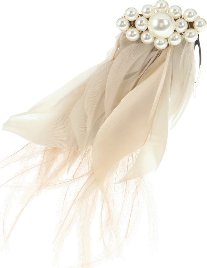 Simone Rocha Faux pearl and feather hair comb