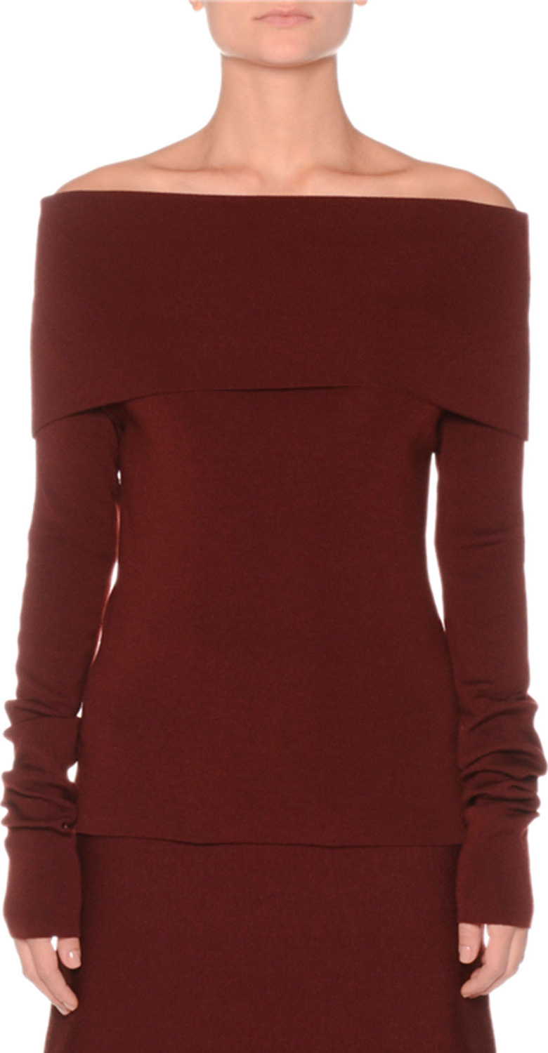 Agnona Off-the-Shoulder Extra Fine Merino Knit Sweater