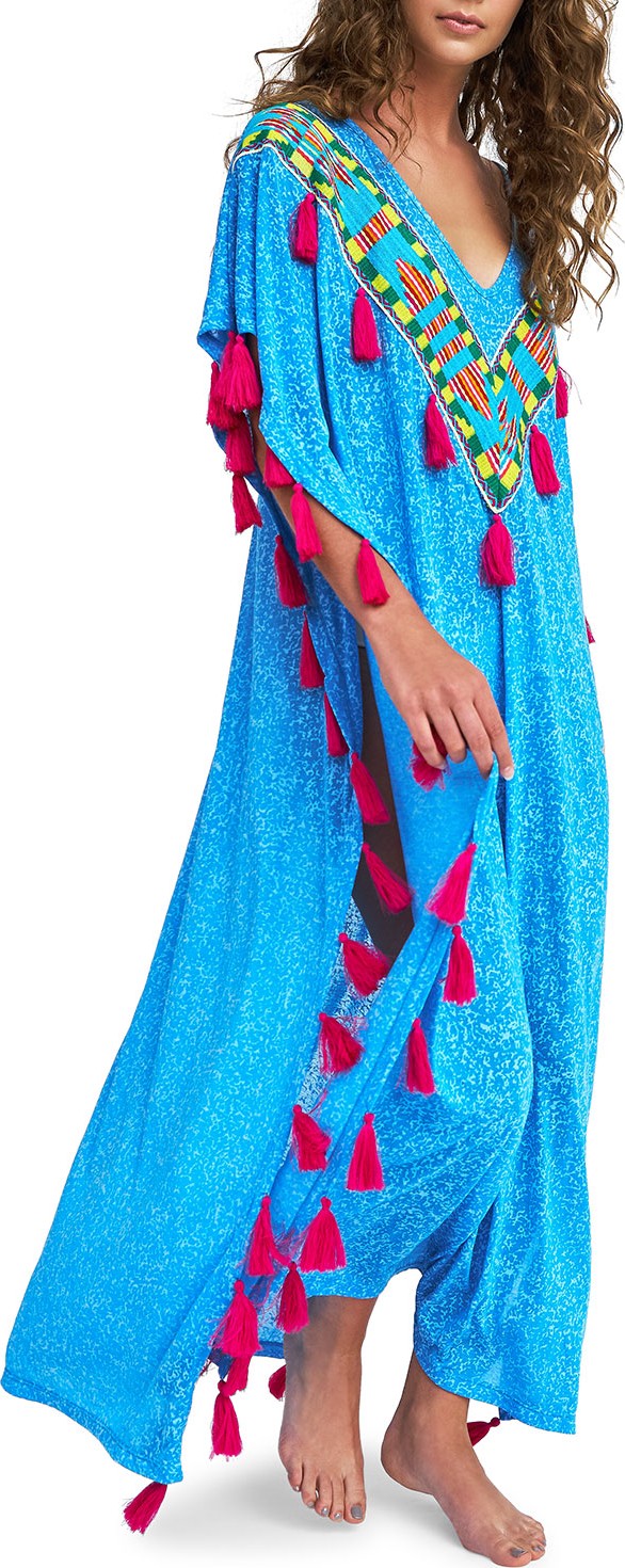 Pitusa Tribal V-Neck Tassel Long Coverup Kaftan