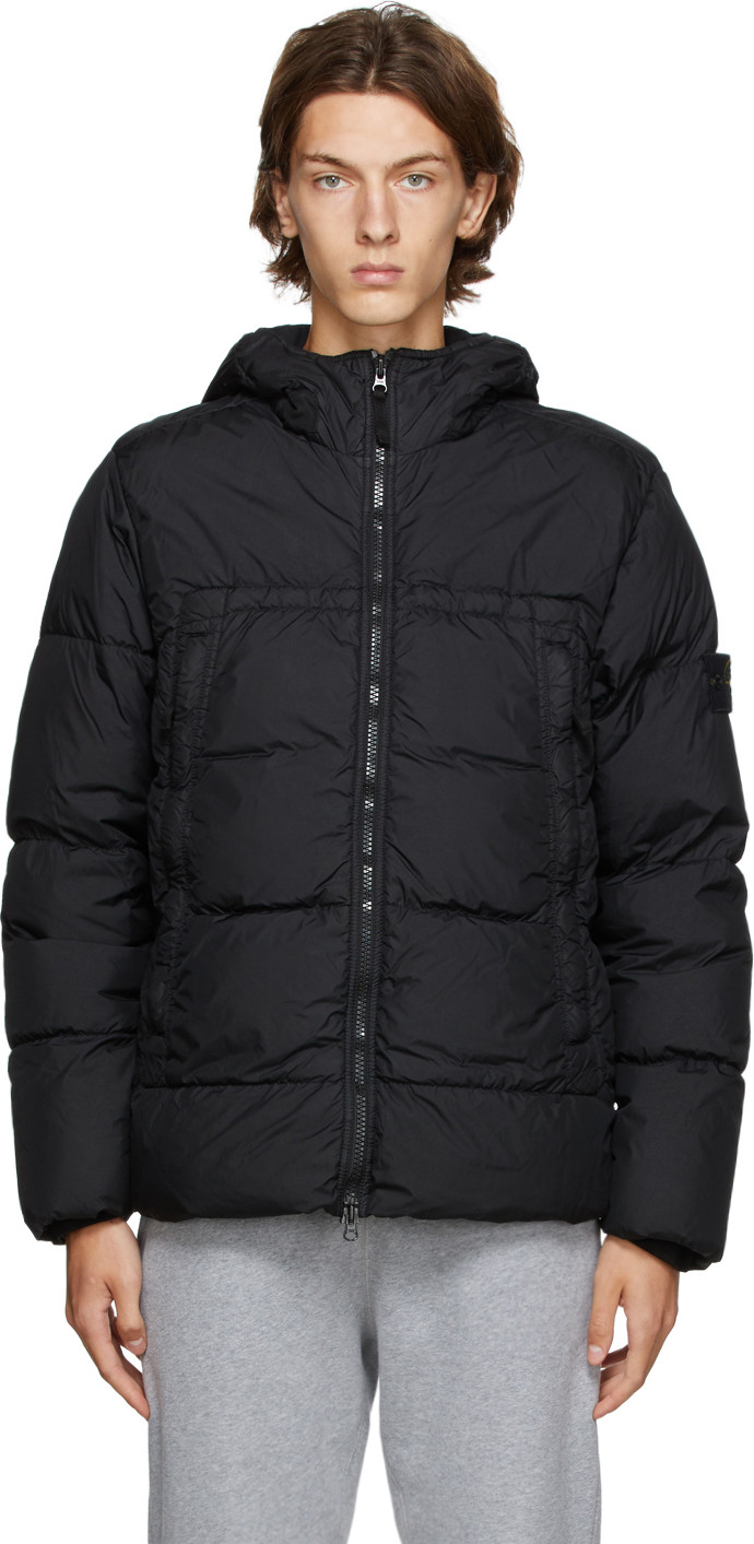 Stone Island - Black Down Garment-Dyed Jacket