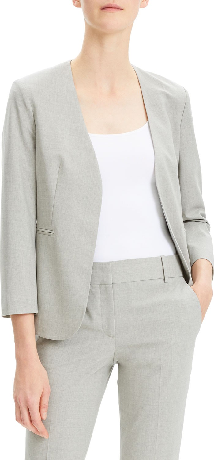 Theory Lindrayia Open-Front 3/4-Sleeve Traceable Wool Jacket