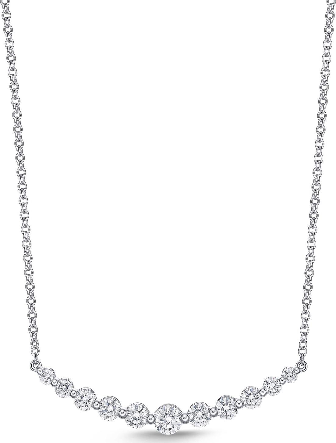 Memoire 18k White Gold Diamond Curved Bar Pendant Necklace