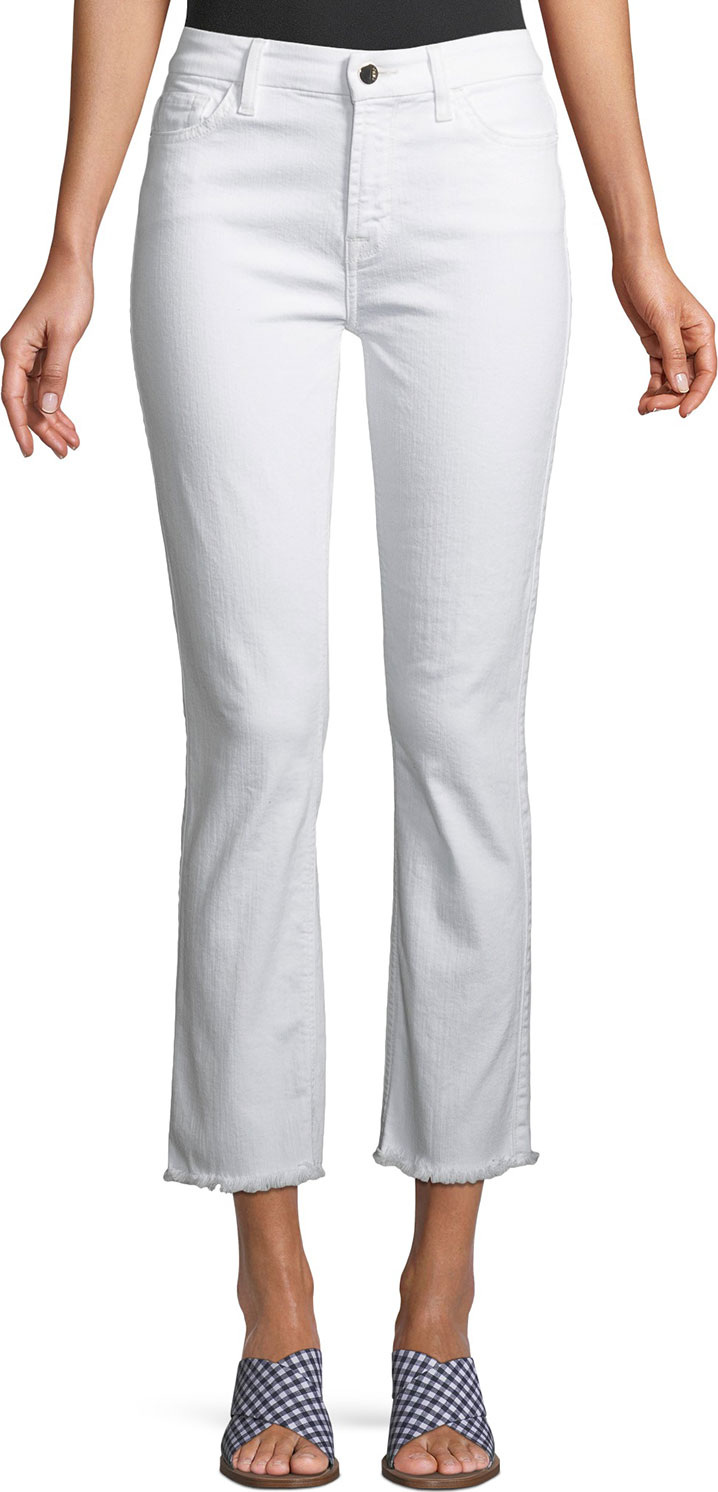 Jen7 Straight-Leg Cropped Jeans with Raw Hem