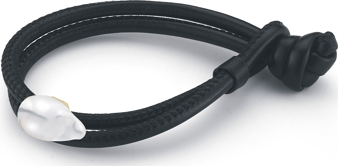 Mizuki Baroque Pearl & Leather Wrap Bracelet, Black