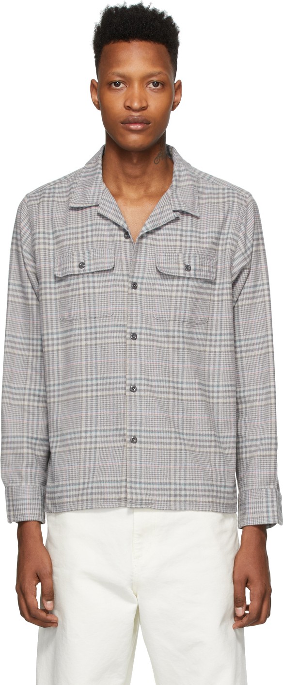 Noah NYC Grey Flannel Plaid Shirt