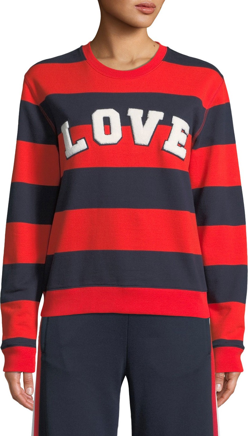 Tory Sport Love Striped Yarn-Dyed Graphic Sweatshirt