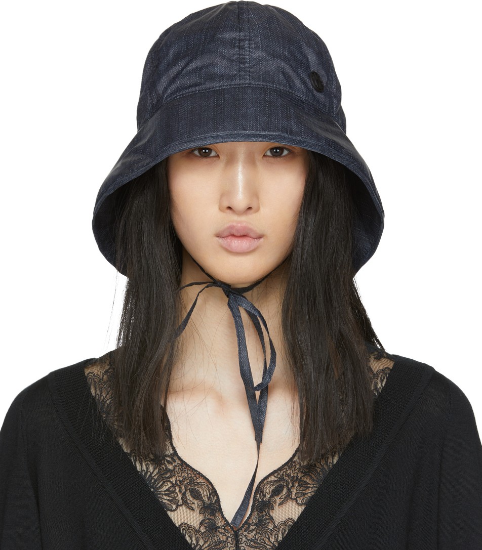 Maison Michel Navy Denim Effect Veronica Hat