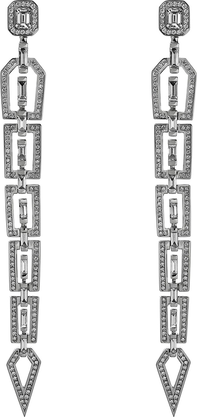 Nikos Koulis V 18k White Gold Diamond Dangle Earrings