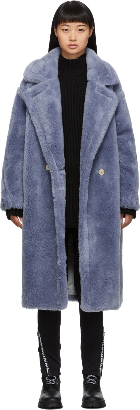 Meteo By Yves Salomon Blue Wool Double-Breasted Coat
