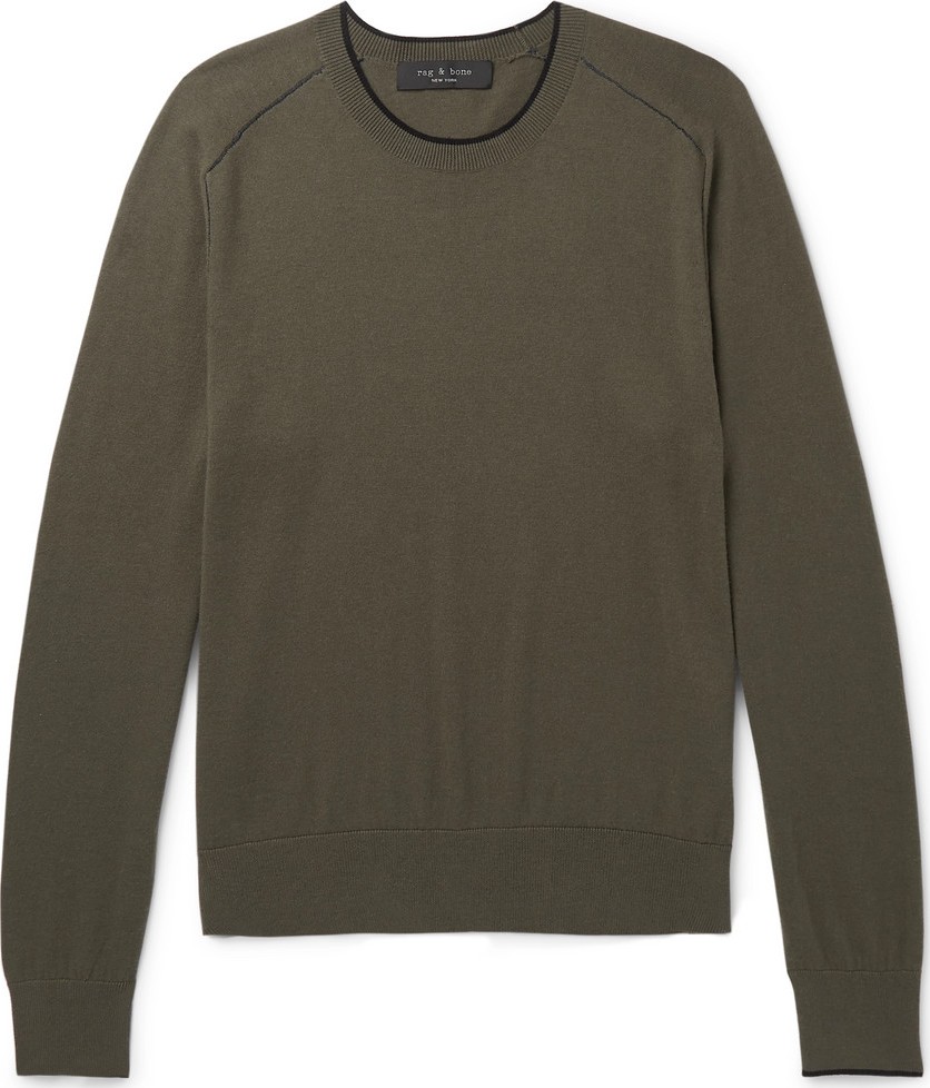 Rag & Bone Contrast-Tipped Cotton, Silk and Cashmere-Blend Sweater