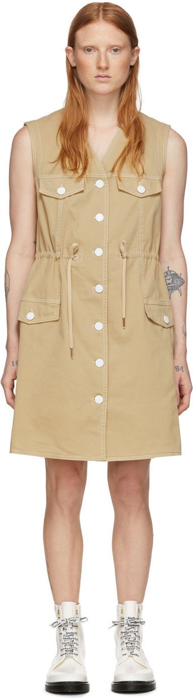 See By Chloé Beige Denim Fitted Dress See By Chloé Beige Denim Fitted Dress