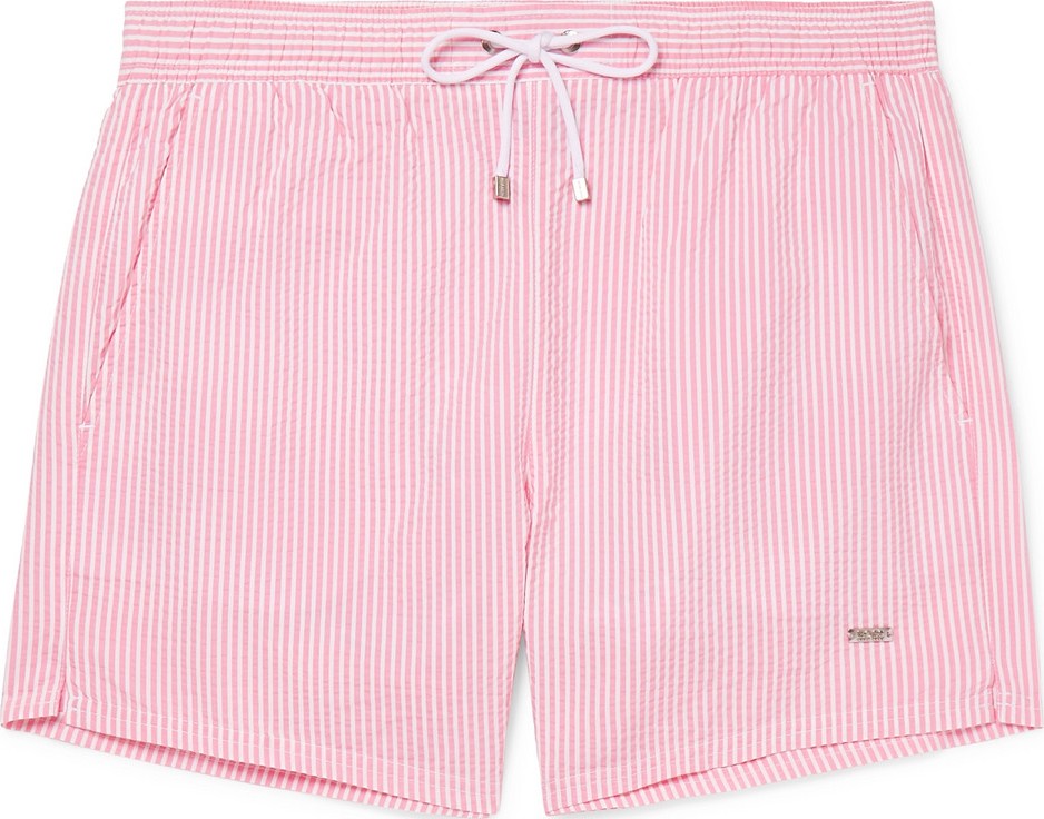HUGO BOSS Mid-Length Striped Seersucker Swim Shorts