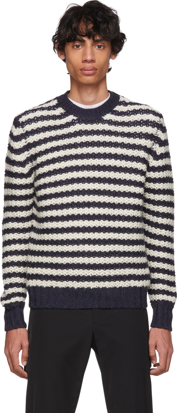 Prada Off-White & Navy Alpaca Striped Sweater