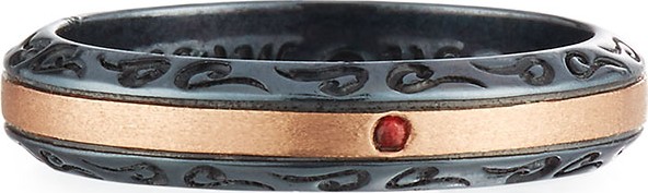 Marco Dal Maso Ara Burnished Silver & 18K Rose Gold Band Ring with Red Sapphire, Size 10