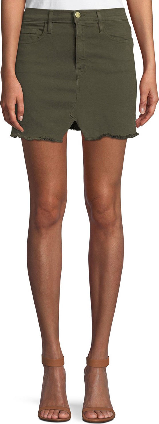 FRAME DENIM Le Mini Frayed Split-Front Denim Skirt