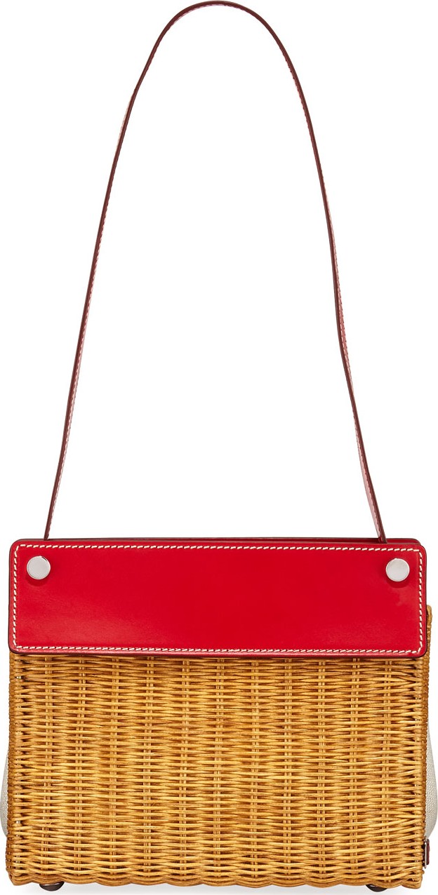 RODO Wicker and Linen Shoulder Bag  Red